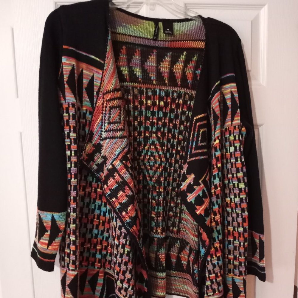 New Directions 0X Black Multicolor Cardigan